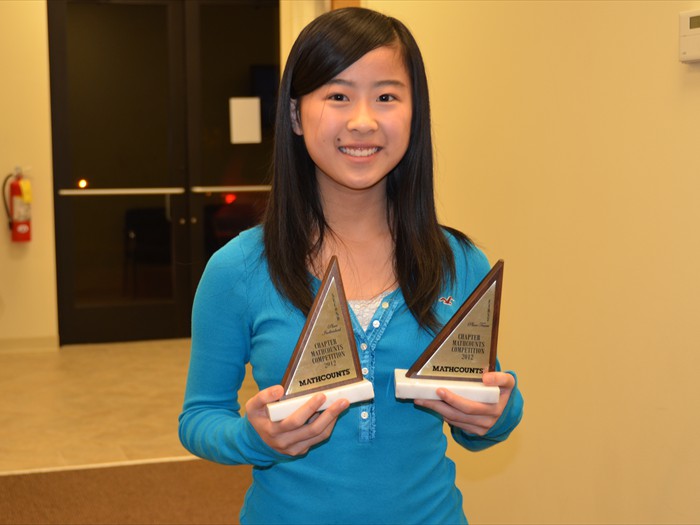 2012 Chapter Mathcounts 2nd Place Winner and State Mathcounts Honoral Mentioned: <br/>Lily Ge