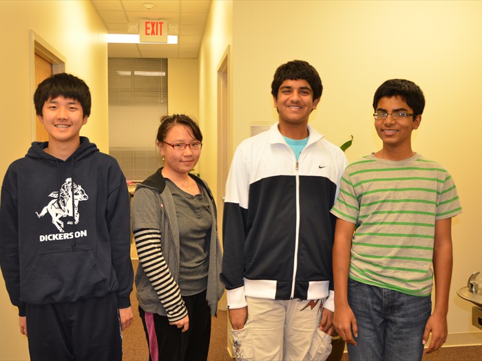 2012 Chapter Mathcounts Winners (from Left):<br/>Allen Zhang, Joanne Lee, Nithin Reddy, Sai Kollapaneni